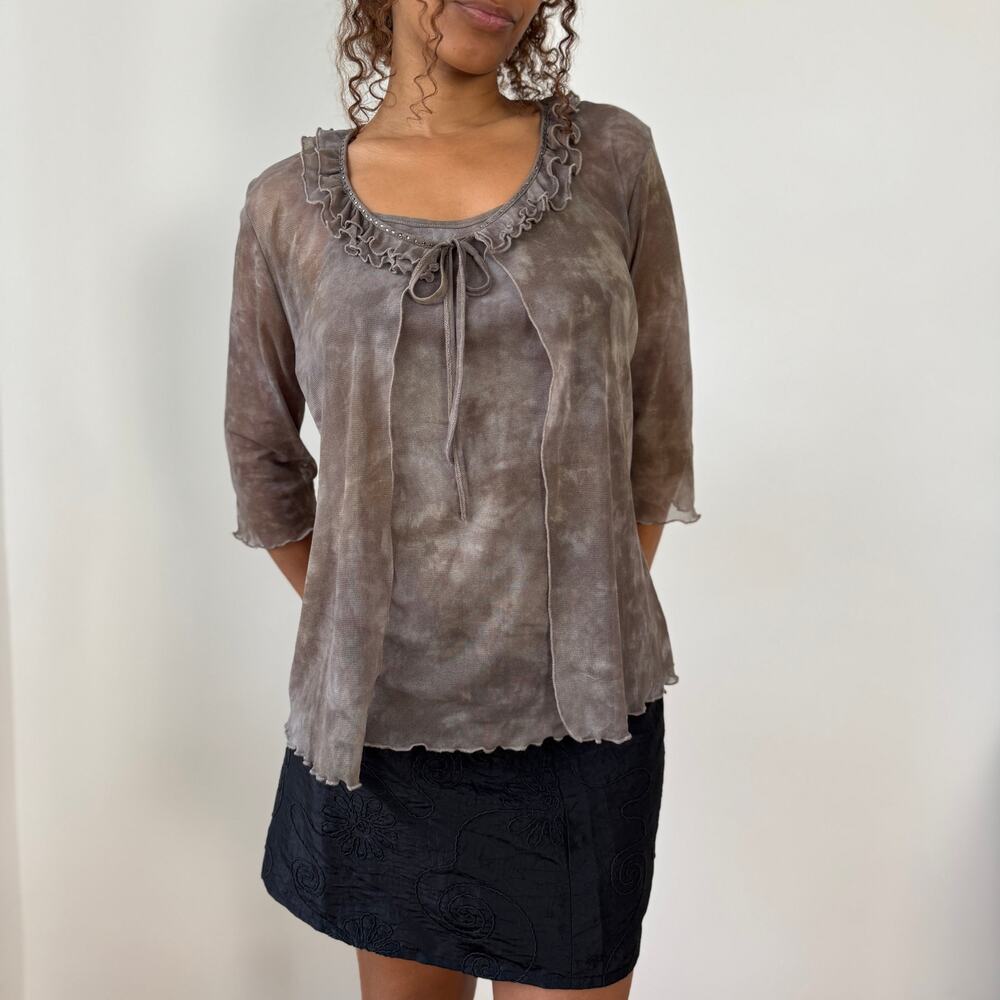 Italian Vintage Viscose Ruffle Twinset Top (M/L)